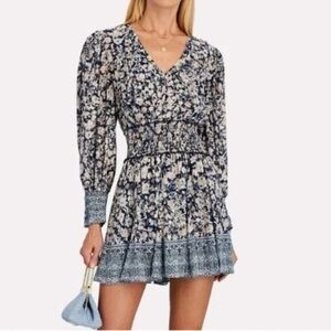 Intermix Lana Floral Smocked Blue Mini Dress Size 6